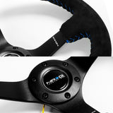 NRG RST-036MB-S-BL 350MM Premium Suede Black Spoke Blue Stitching Steering Wheel