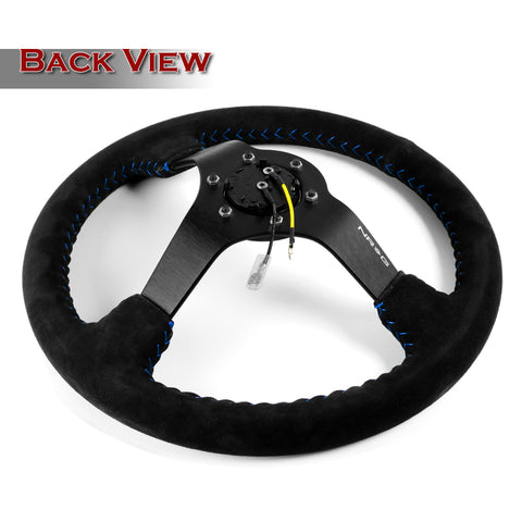 NRG RST-036MB-S-BL 350MM Premium Suede Black Spoke Blue Stitching Steering Wheel