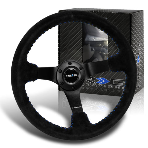 NRG RST-036MB-S-BL 350MM Premium Suede Black Spoke Blue Stitching Steering Wheel