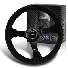 NRG RST-036MB-S-BL 350MM Premium Suede Black Spoke Blue Stitching Steering Wheel