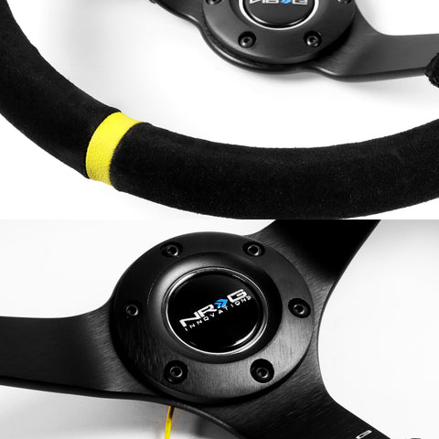 NRG RST-036MB-S-Y 350MM Premium Suede Yellow Stripe 3" Deep Dish Steering Wheel