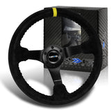 NRG RST-036MB-S-Y 350MM Premium Suede Yellow Stripe 3" Deep Dish Steering Wheel