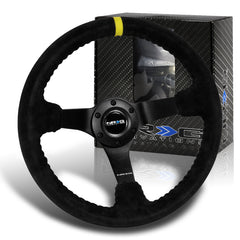 NRG RST-036MB-S-Y 350MM Premium Suede Yellow Stripe 3" Deep Dish Steering Wheel