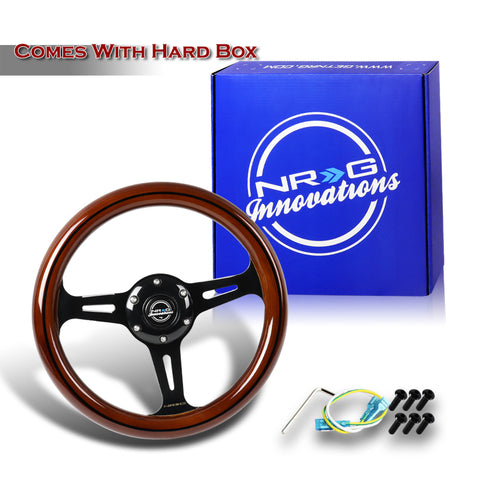 NRG 310MM Dark Wood Grip Black Chrome Center 3-Spoke 12" Racing Steering Wheel