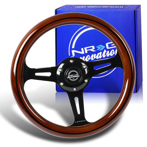 NRG 310MM Dark Wood Grip Black Chrome Center 3-Spoke 12" Racing Steering Wheel