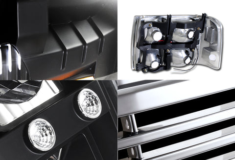 For 2000-2006 Chevrolet Suburban 1500/2500 / 1999 - 2002 Chevy Silverado 1500/2500 /  2000 - 2006 Chevy Tahoe LED DRL Black Headlights+Black Grille