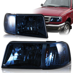 For 1993-1997 Ford Ranger Smoke Lens 2-in-1 Head Lights+Amber Reflector Lamps