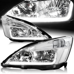 For 2003-2007 Honda Accord 2/4DR DRL LED Chrome Housing Headlights with Clear Reflector