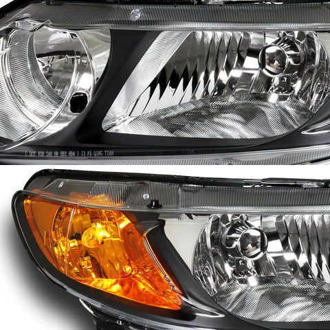 For 2006-2011 Honda Civic 4DR/Sedan Black Housing Headlights  with Amber Reflector