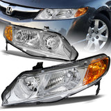 For 2006-2011 Honda Civic 4DR/Sedan Chrome Housing Headlights  with Amber Reflector