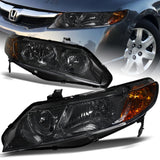 For 2006-2011 Honda Civic 4DR/Sedan Smoke Lens Headlights with Amber Reflector Lamp