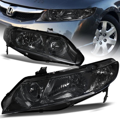 For 2006-2011 Honda Civic 4DR/Sedan Smoke Lens Headlights with Clear Reflector Lamp