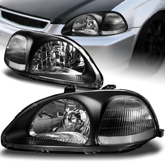 For 1996-1998 Honda Civic 2/3/4Doors EK Black Housing with Clear Reflector Headlights Lamp