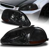 For 1996-1998 Honda Civic 2/3/4 Doors Smoke Lens Headlights with Amber Reflector Lamps