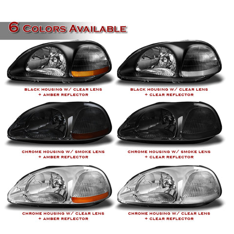 For 1996-1998 Honda Civic 2/3/4 Doors Smoke Lens Headlights with Clear Reflector Lamps