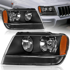 For 1999-2004 Jeep Grand Cherokee Black Housing W/ Amber Reflector Headlights