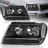 For 1999-2004 Jeep Grand Cherokee Black Housing Headlights W/ Clear Reflector