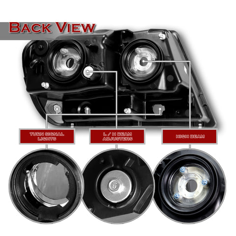 For 1999-2004 Jeep Grand Cherokee Smoke Housing Headlights W/ Clear Reflector