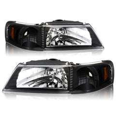 For 1995-1999 Nissan Sentra/200SX 1-Piece Black Headlights W/Amber Reflector