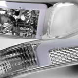 For 1999-2007 GMC Sierra Yukon DRL LED Chrome Clear Headlights + Bumper Lamps  4PCS