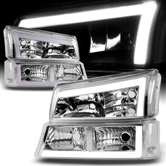 For 2003-2007 Chevy Silverado/2002-2006 Avalanche LED DRL Chrome Headlights + Bumper Lamps