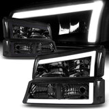 For 2003-2007 Chevy Silverado/2002-2006 Avalanche LED DRL Smoke Headlights + Bumper Lamps