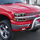 For 1999-2002 Chevy Silverado/2000-2006 Tahoe Suburban LED DRL Black Headlights + Bumper