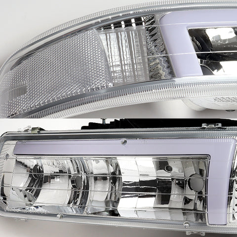 For 1999-2002 Chevy Silverado/2000-2006 Tahoe Suburban LED DRL Chrome Headlights + Bumper