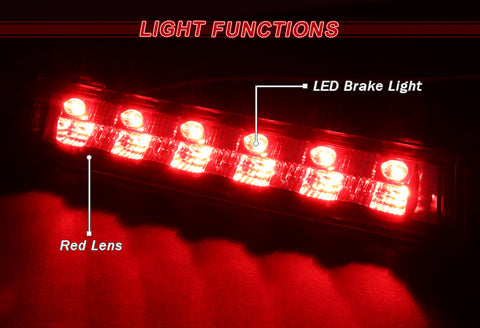 For 2000-2006 GMC Yukon XL 1500 2500 Red Lens LED 3RD Third Brake Stop Light