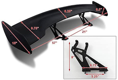 Universal 57" TYPE-1 Primer Black ABS GT Trunk Adjustable Bracket Spoiler Wing