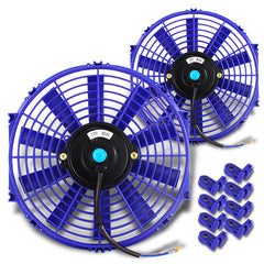 2x 9" Blue 1500 CFM 2250 RPM 12v Electric Slim Push Pull Engine Bay Radiator Fan