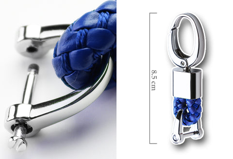 3.3" x 0.78" Blue Braided PU Leather Strap Keychain Ring For Car Key Key Fob