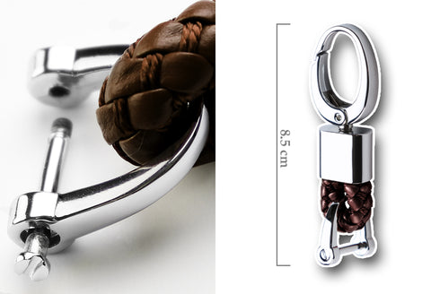 3.3" x 0.78" Brown Braided PU Leather Strap Keychain Ring For Car Key Key Fob