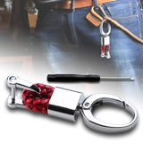 3.3" x 0.78" Red Braided PU Leather Strap Keychain Ring For Car Key Key Fob