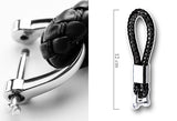 4.8" x 0.78" Black Braided PU Leather Strap Keychain Ring For Car Key Key Fob