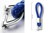 4.8" x 0.78" Blue Braided PU Leather Strap Keychain Ring For Car Key Key Fob