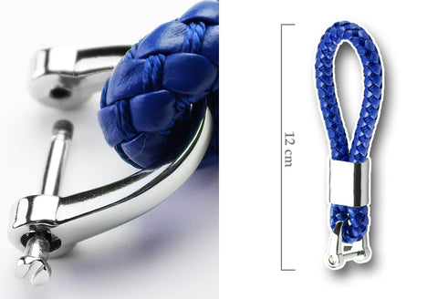 4.8" x 0.78" Blue Braided PU Leather Strap Keychain Ring For Car Key Key Fob