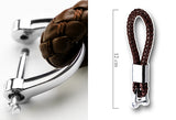4.8" x 0.78" Brown Braided PU Leather Strap Keychain Ring For Car Key Key Fob