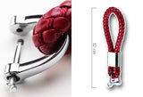 4.8" x 0.78" Red Braided PU Leather Strap Keychain Ring For Car Key Key Fob