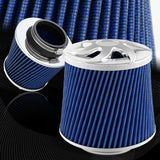 3" Chrome Spiral Cone Blue Mesh Gauze Short Ram Cold Air Intake Turbo Filter