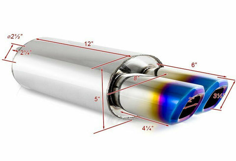 3" Remis Style Dual Titanium Burnt Tip Stainless T304 Exhaust Muffler 2.5" Inlet