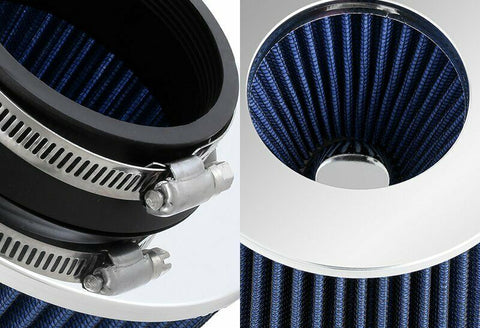 3" High Flow Chrome Round Blue Mesh Gauze Short Ram Cold Air Intake Turbo Filter
