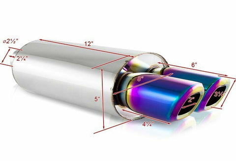 3" Remis Style Dual Rainbow Burnt Tip Stainless Steel Exhaust Muffler 2.5" Inlet